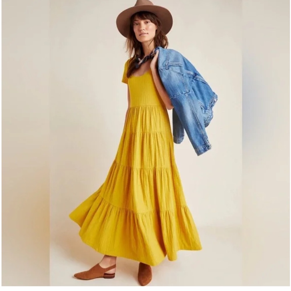 Maeve Gillian Tiered Maxi Dress Yellow